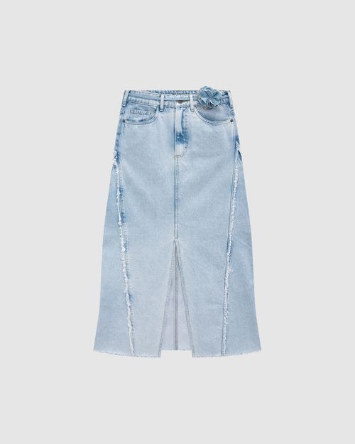 Saia Longa Feminina Fenda E Nervura Frontal Em Jeans 100% Algodão - ENFIM