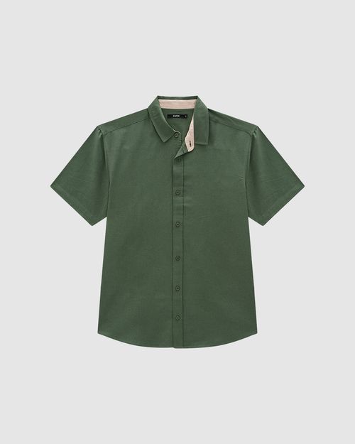 Camisa Masculina Regular Manga Curta Em Algodão Com Linho - ENFIM