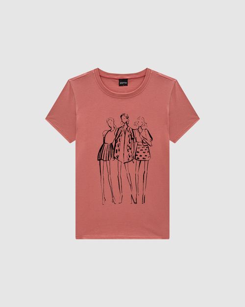 T-Shirt Feminina Slim Estampa Efeito Aveludado Em Algodão - ENFIM