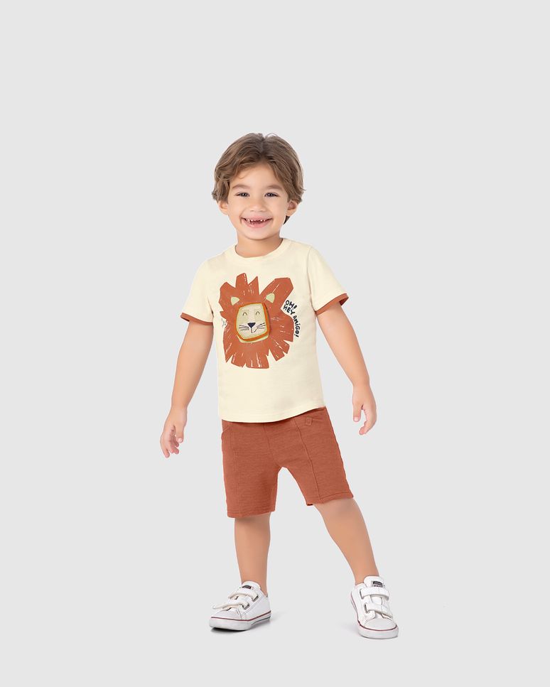 Conjunto Infantil Menino Estampa + Aplique Em Algodão Malwee Kids