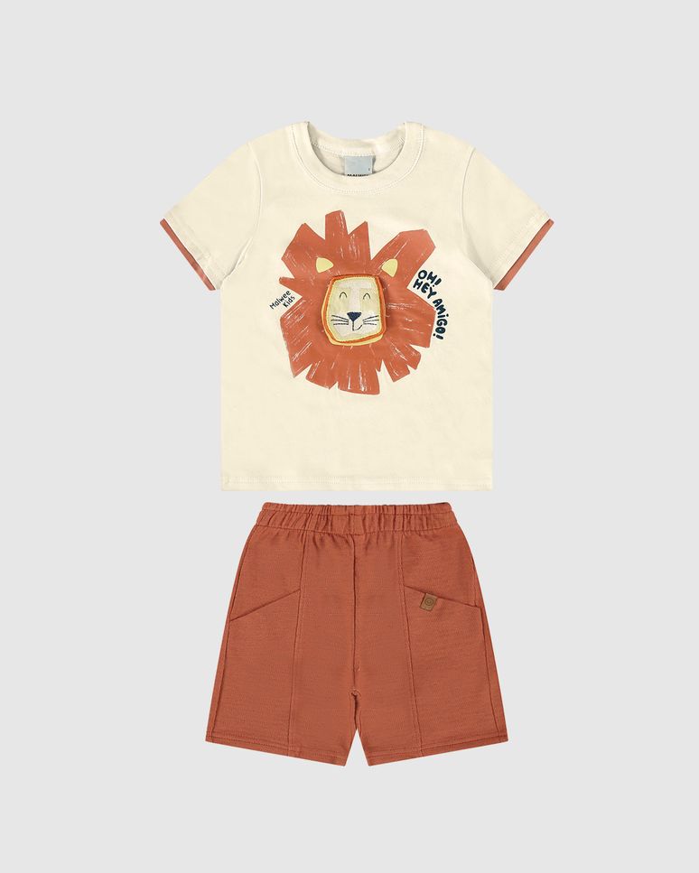 Conjunto Infantil Menino Estampa + Aplique Em Algodão Malwee Kids