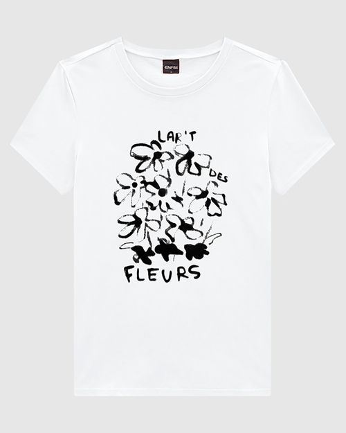 T-Shirt Feminina Slim Estampa Efeito Aveludado Em Algodão - ENFIM