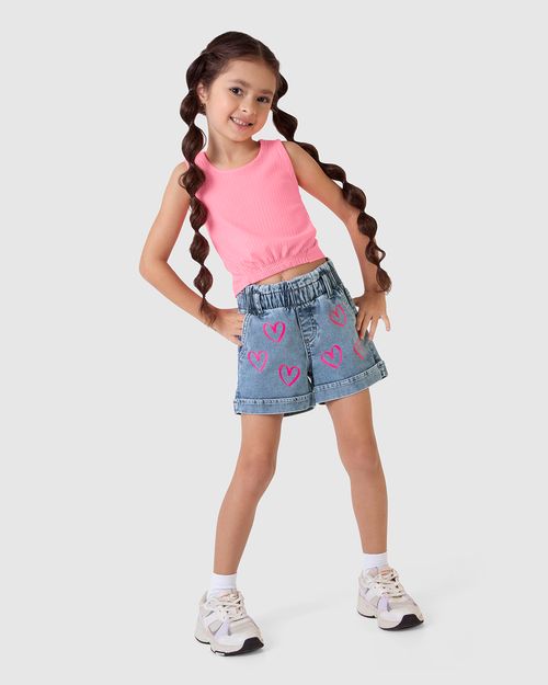 Shorts Infantil Menina Desenho Corações Em Jeans Moletom Malwee Kids