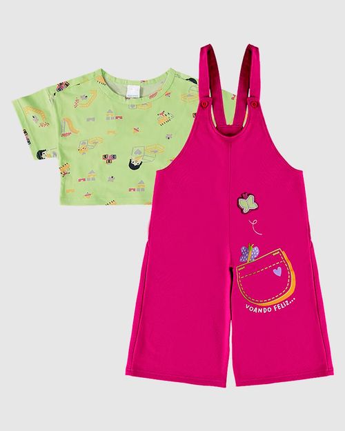 Conjunto Infantil Menina Jardineira Em Moletinho Malwee Kids
