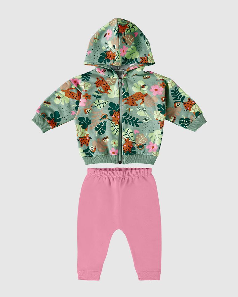Conjunto Infantil Menina Jaqueta Estampada Em Moletom Malwee Kids