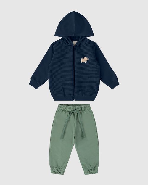 Conjunto Infantil Menino Jaqueta Com Capuz Em Moletom Malwee Kids