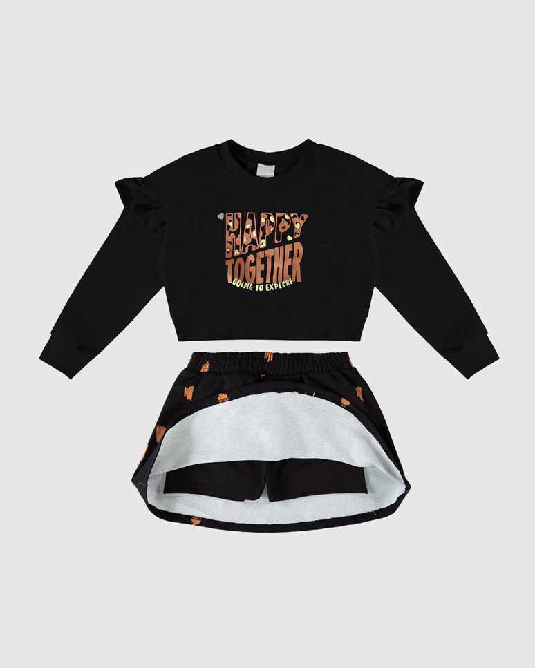 Conjunto Infantil Menina Saia Animal Print Em Moletom Malwee Kids
