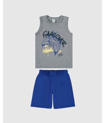 Conjunto Infantil Menino Regata Estampa Frontal Em Algodão Malwee Kids
