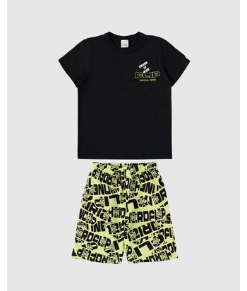Conjunto Infantil Menino Bermuda Estampa Lettering Em Moletinho Malwee Kids