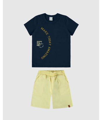 Conjunto Infantil Menino Estampa + Flock Em Algodão Malwee Kids