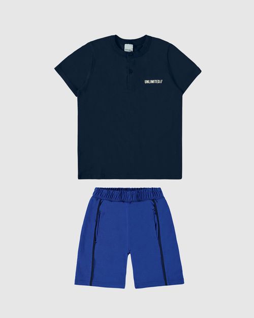 Conjunto Infantil Menino Camiseta Peitilho Frontal Em Algodão Malwee Kids