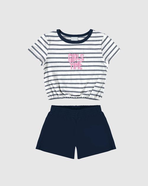Conjunto Infantil Menina Girls Time Em Malha Listrada Malwee Kids