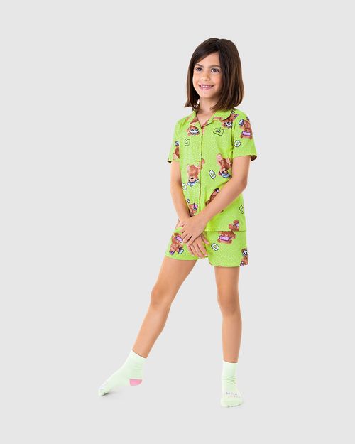 Pijama Infantil Menina Camisa Manga Curta Em Algodão Malwee Kids