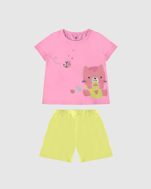 Conjunto Infantil Menina Blusa Gatinho Em Algodão Malwee Kids