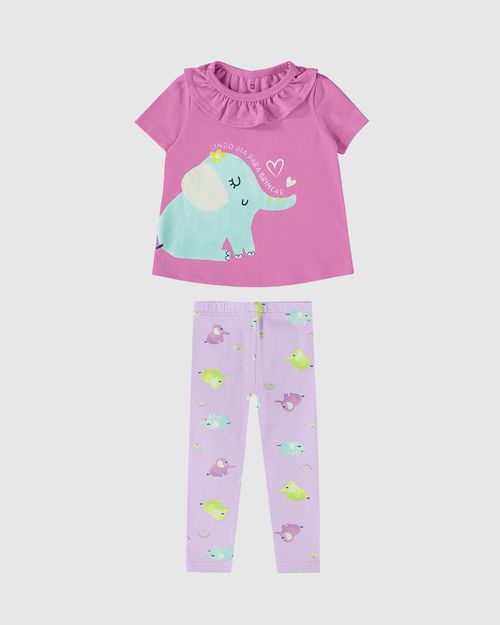 Conjunto Infantil Menina Gola Babado Em Algodão Malwee Kids