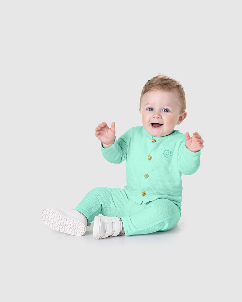 Conjunto Infantil Menino Abotoamento Frontal Malha Texturizada Malwee Kids