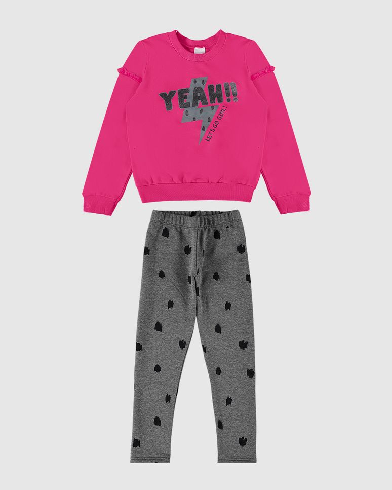 Conjunto Infantil Menina Blusão Em Moletom Stretch Flanelado Malwee Kids