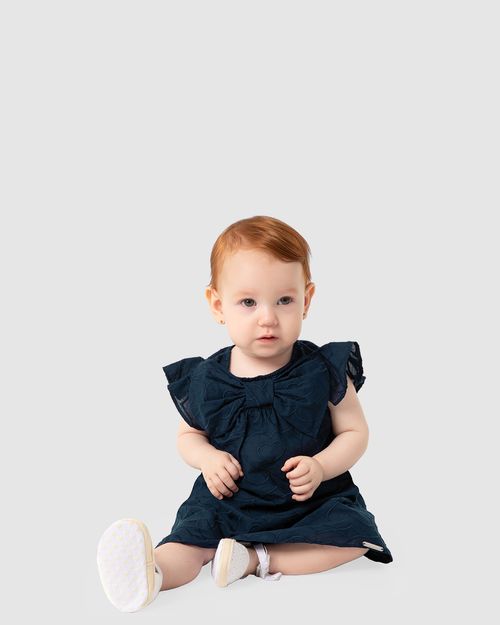 Conjunto Menina Vestido Bordado + Calcinha Em Algodão - Carinhoso
