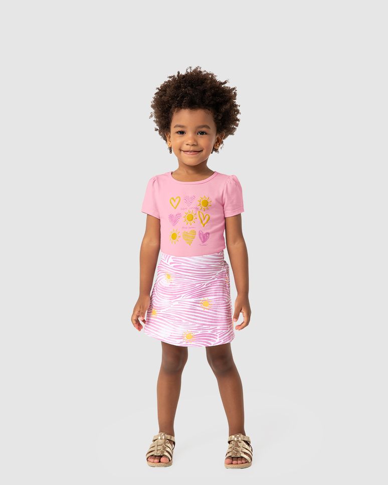 Conjunto Menina Blusa Estampa Efeito Dourado Em Algodão - Carinhoso