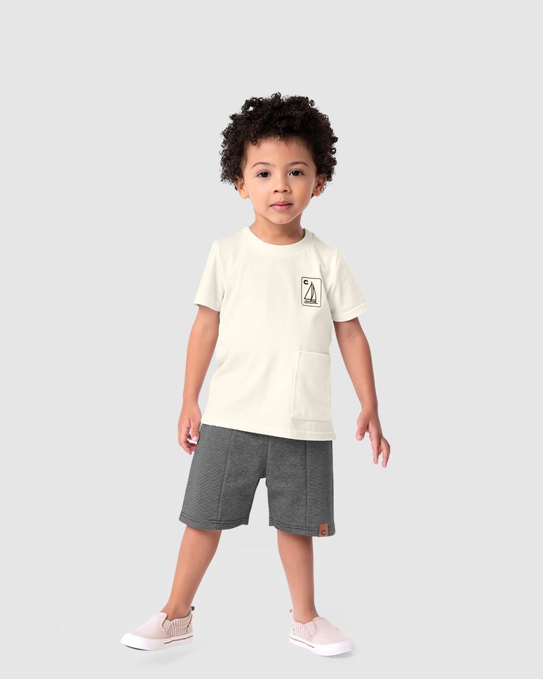 Conjunto Menino Camiseta Estampa Puff Em Algodão - Carinhoso
