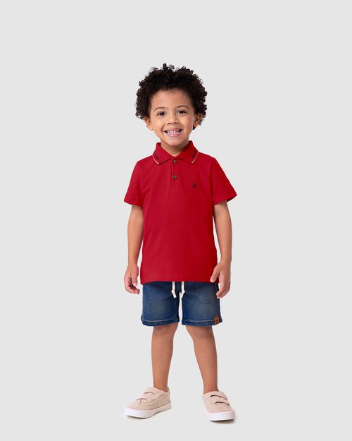 Conjunto Menino Camisa Polo E Bermuda Jeans Com Elastano - Carinhoso