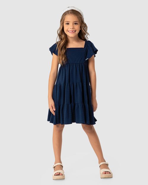 Vestido Menina Amplo Babados Em Malha Texturizada - Carinhoso