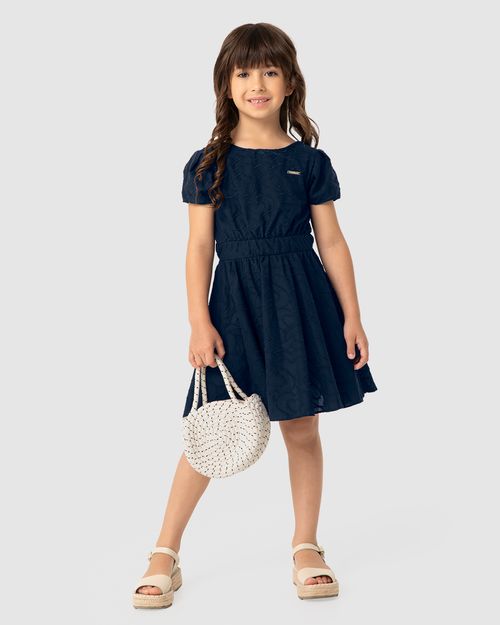 Vestido Menina Bordado Corações Em Algodão - Carinhoso