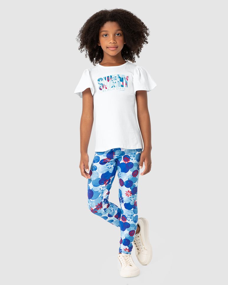 Conjunto Menina Blusa E Legging Estampada Em Algodão - Carinhoso