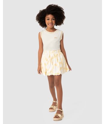 Conjunto Menina Saia Estampa Metalizada Em Viscose - Carinhoso