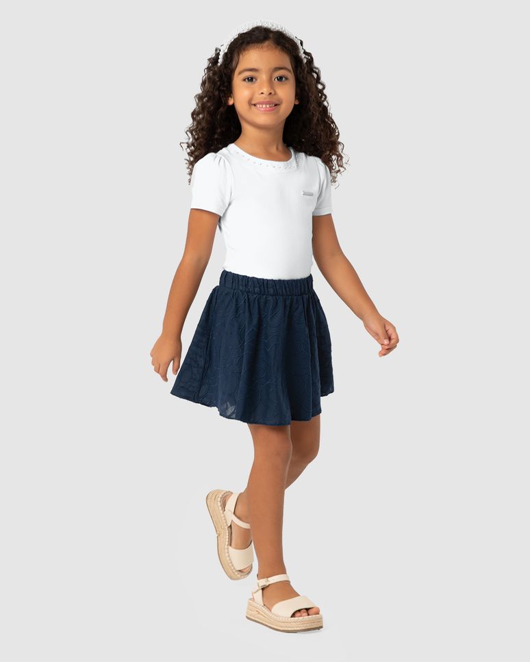 Conjunto Menina Blusa Gola Aplique De Pérolas Em Algodão - Carinhoso