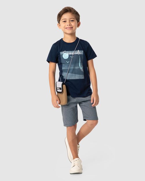 Conjunto Menino Camiseta Estampa Frontal Em Algodão - Carinhoso