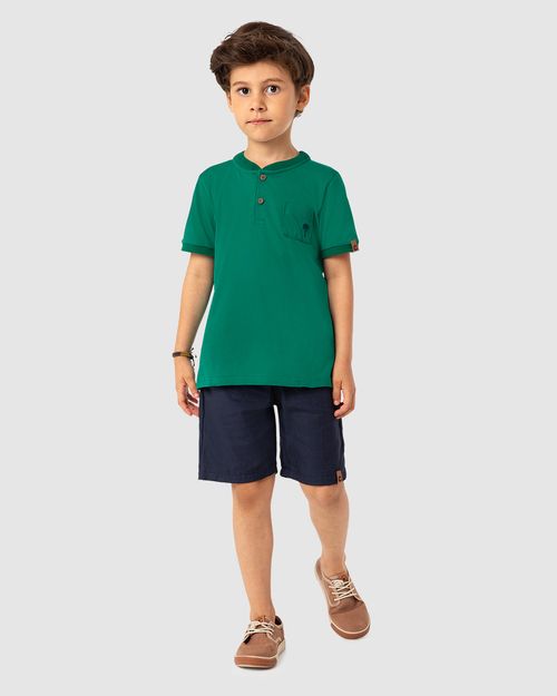 Conjunto Menino Bermuda Em Viscolinho Texturizado - Carinhoso