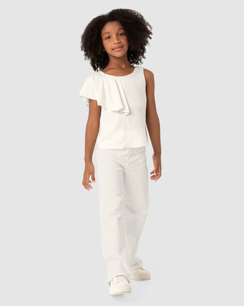 Calça Menina Wide Leg Cintura Média Em Sarja - Carinhoso