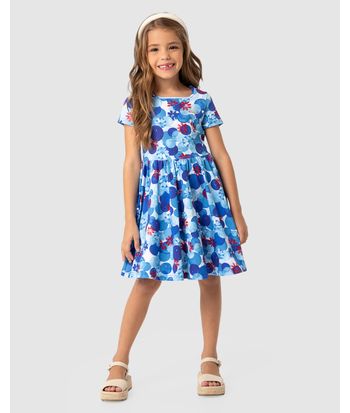 Vestido Menina Poá Floral Em Algodão - Carinhoso