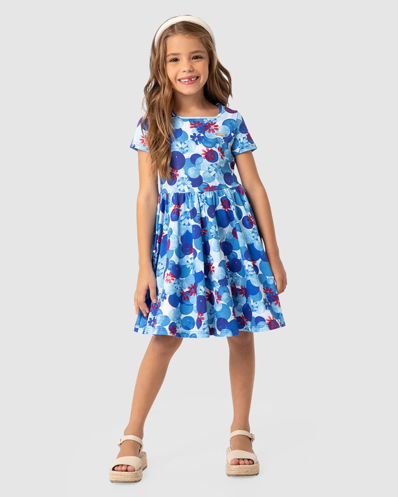 Vestido Menina Poá Floral Em Algodão - Carinhoso