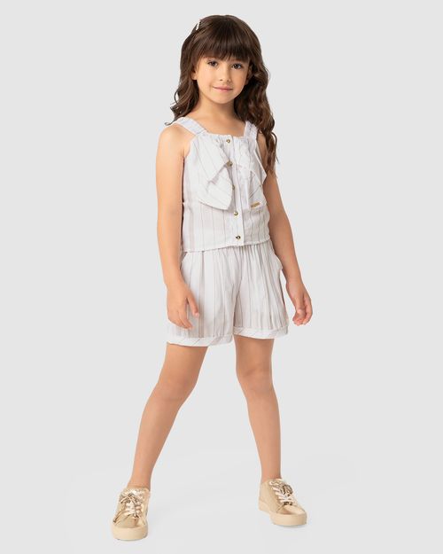 Conjunto Menina Regata Botões Frontais E Shorts Em Viscose Lurex - Carinhoso
