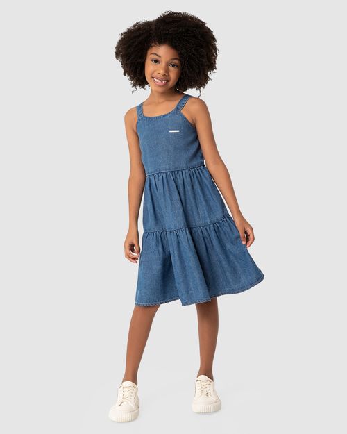 Vestido Midi Menina Em Jeans Leve - Carinhoso