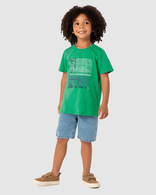 Bermuda Menino Detalhe Respingos Em Jeans Com Elastano - Carinhoso