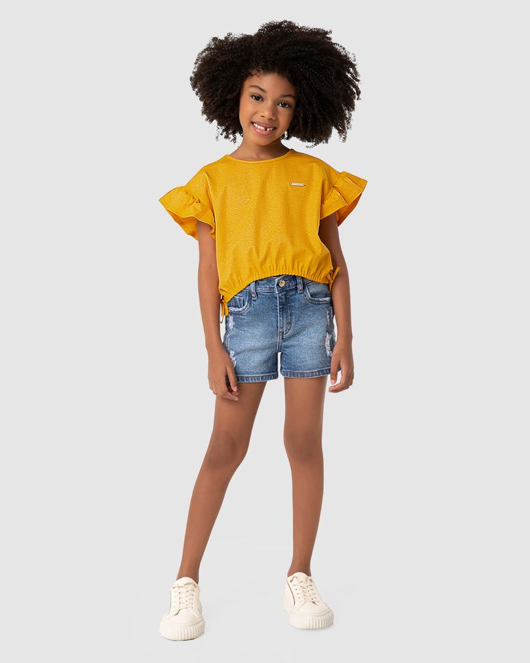 Blusa Menina Box Barra Curvada Elástico Em Algodão - Carinhoso