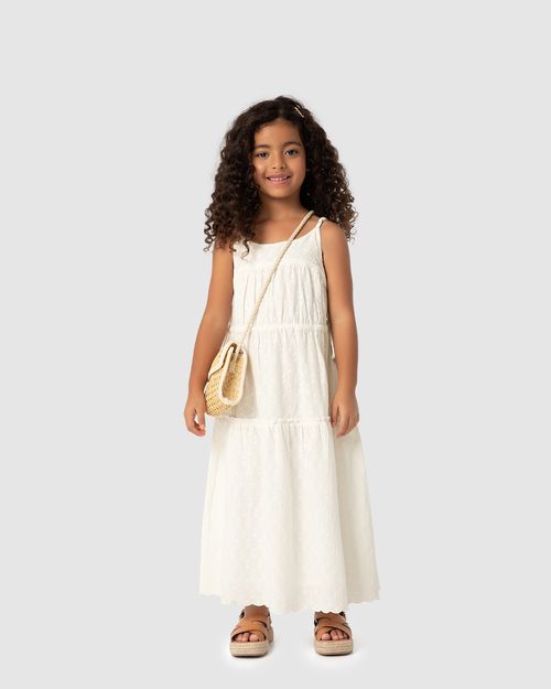 Vestido Menina Midi Alça Regulável Em Laise Algodão - Carinhoso