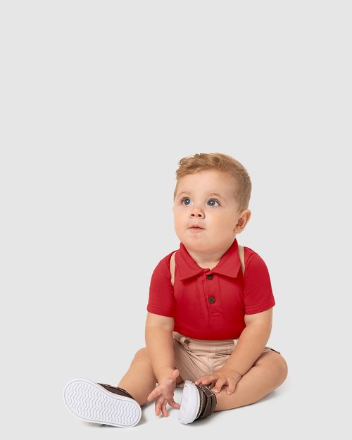 Conjunto Menino Camisa Polo E Bermuda Com Suspensório - Carinhoso