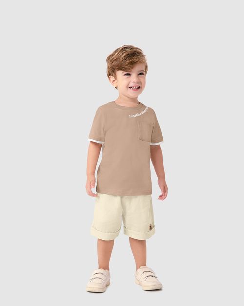 Conjunto Menino Bermuda Em Viscolinho Texturizado - Carinhoso
