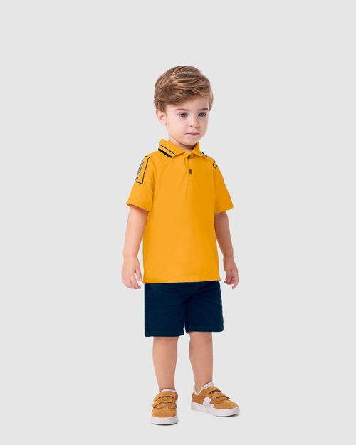Conjunto Menino Camisa Polo Manga Com Estampa Em Malha Algodão - Carinhoso