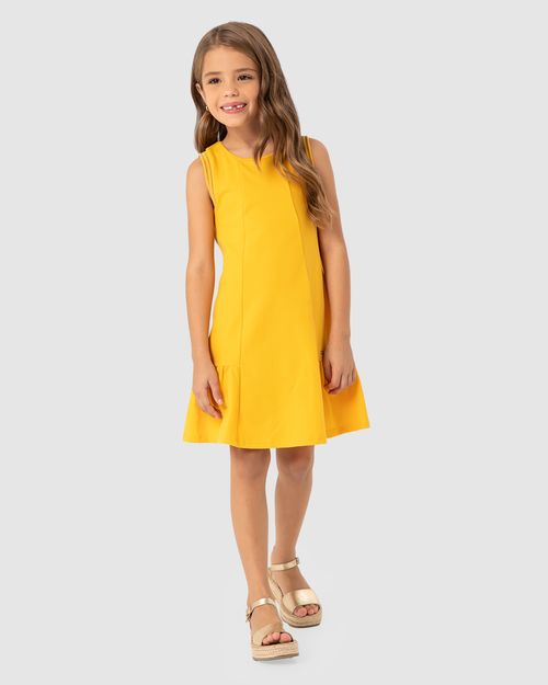 Vestido Menina Detalhe Retilínea Em Malha Algodão - Carinhoso