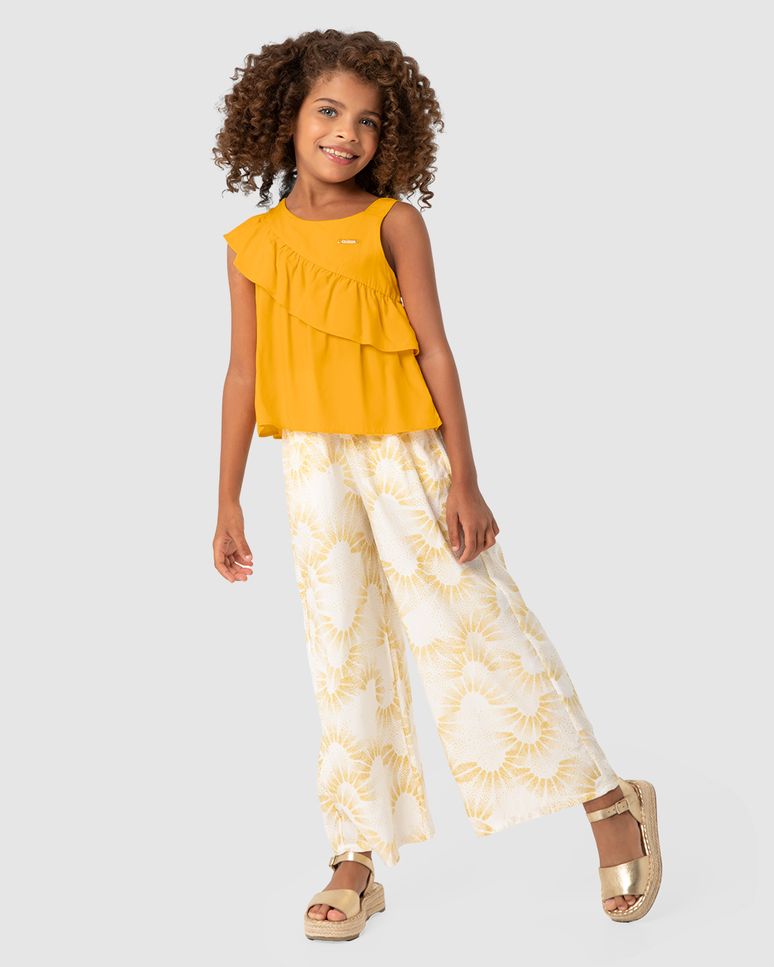 Conjunto Menina Calça Estampada Em Viscose - Carinhoso