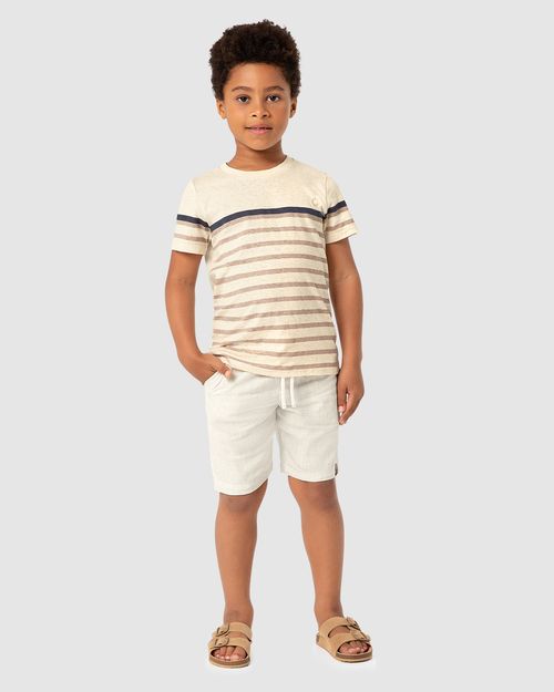 Conjunto Menino Camiseta Listrada Em Malha Linho - Carinhoso