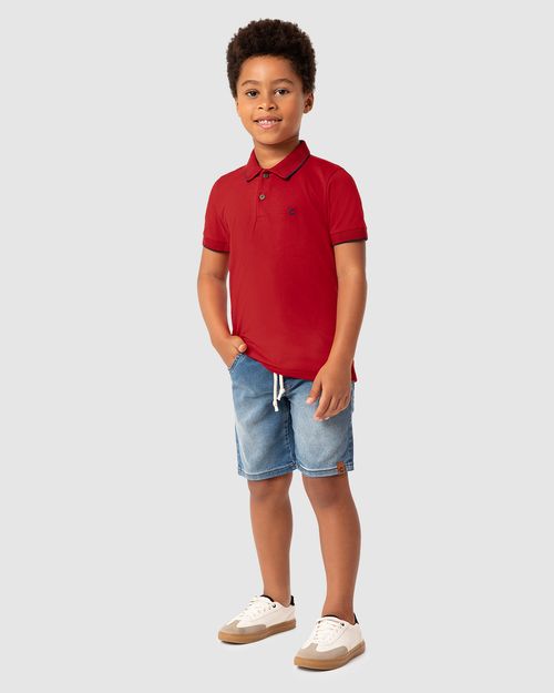 Conjunto Menino Bermuda Comfort Em Jeans Com Elastano - Carinhoso