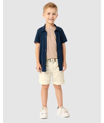 Camisa Menino Abotoamento Frontal Em Piquet Premium - Carinhoso