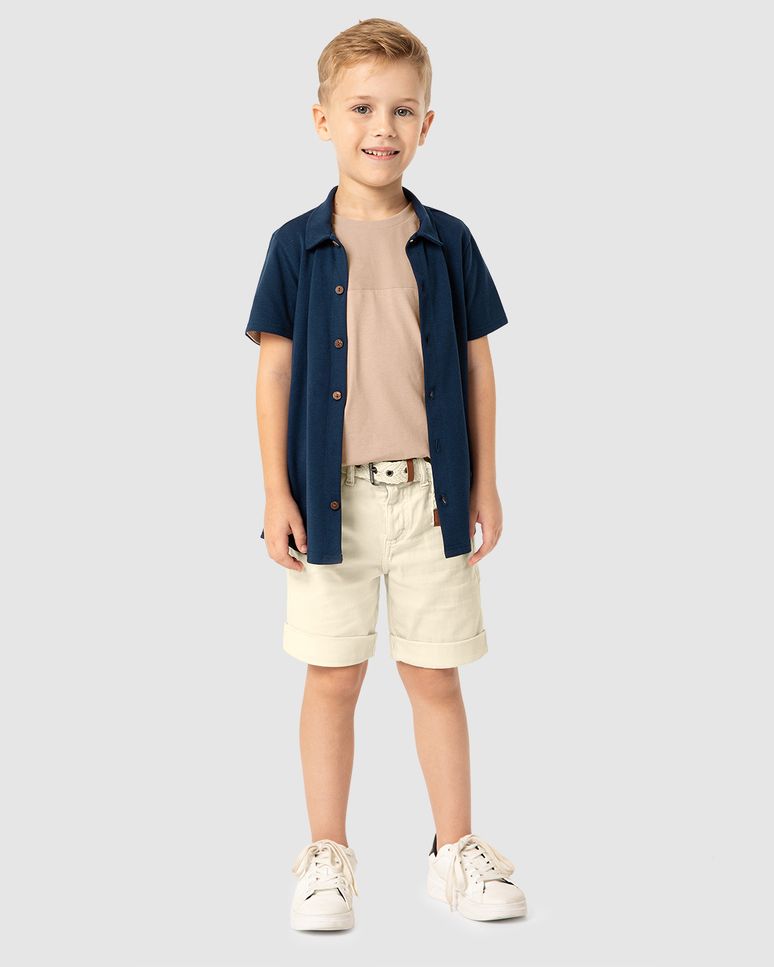Camisa Menino Abotoamento Frontal Em Piquet Premium - Carinhoso