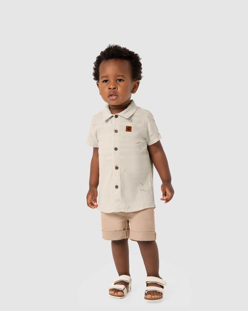 Conjunto Menino Camisa Manga Curta Em Viscolinho Texturizado - Carinhoso